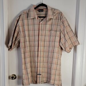 South Pole Hexagon Product Plaid Tan/Orange Short Sleeve Button Down - Sz XL